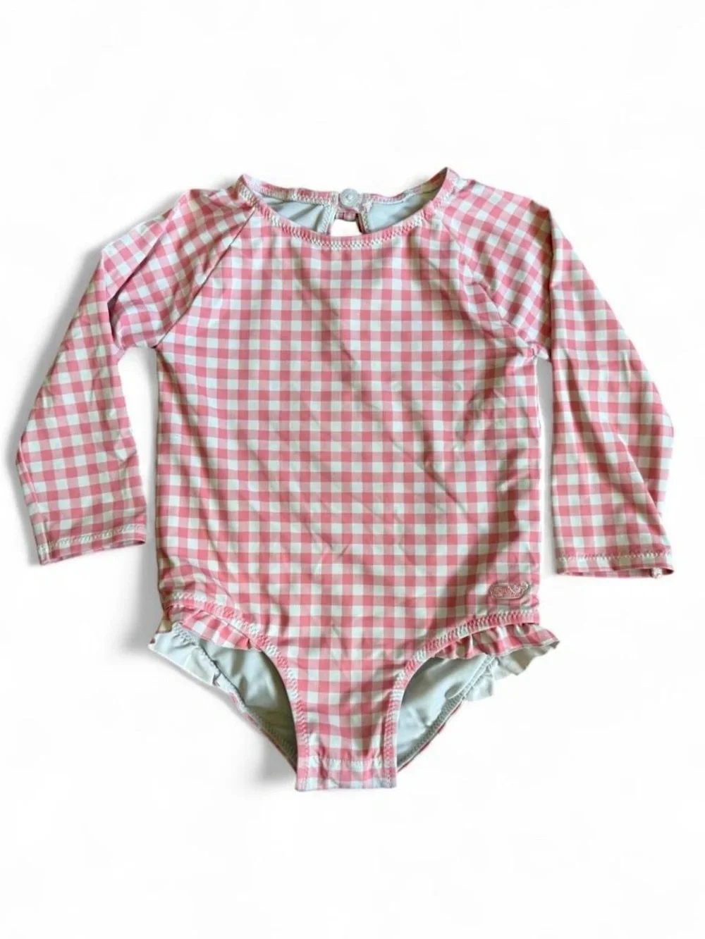 Vineyard Vines Pink Gingham Long-Sleeve One-Piece Swim